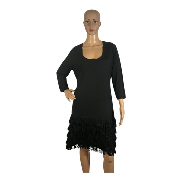 Calvin Klein Dresses & Skirts - Calvin Klein Dress Women’s Black Sweater Knit Knee Tiered Fringe Dress Size PXL